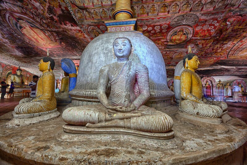 Dambulla Cave Temples with ancient statues.