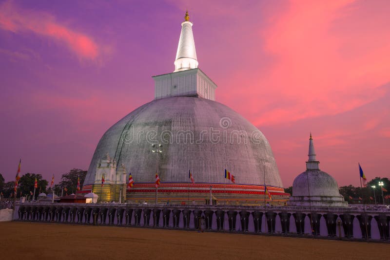 Ruwanwelisaya Stupa glowing at sunset.